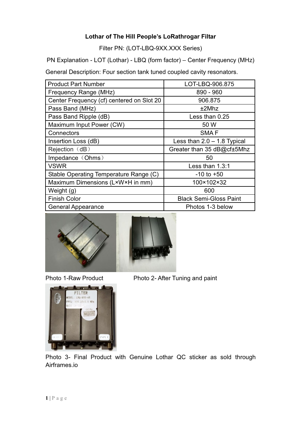 Meshtastic LoRa 906.875mhz Cavity Filter