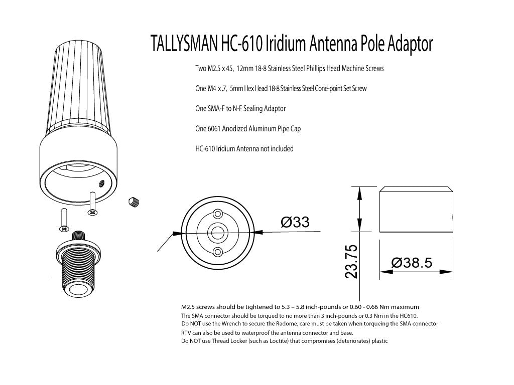 Mount for Tallysman HC610 Active Iridium Helical Antenna
